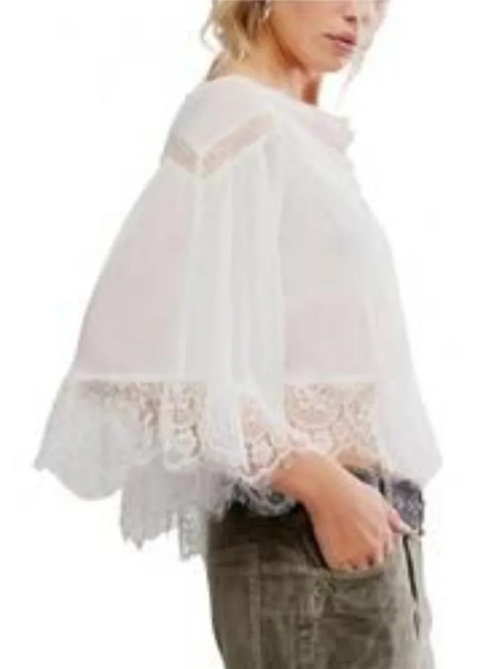 Free People Bali Midnight Rain Lace Top Romantic Bohemian Lace White NWT L - Picture 2 of 5